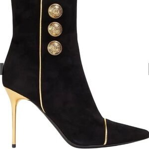 Balmain Black and Gold Heeled Boots